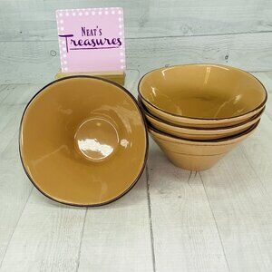 Citrus Grove CONICAL FREEFORM Light Tan Brown Stoneware Soup Cereal Bowl Set 4